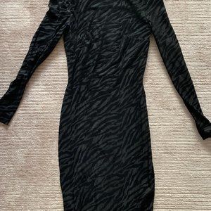 Reiss Black Velvet Long Sleeve Bodycon Dress